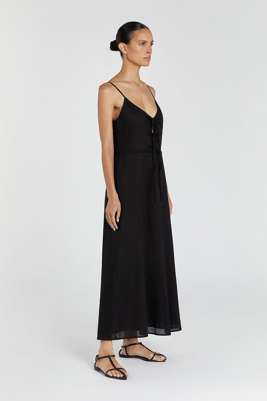 MIMI BLACK LINEN MIDI DRESS
