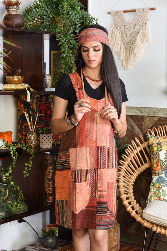 Cotton Patchwork Stonewashed Short Dress