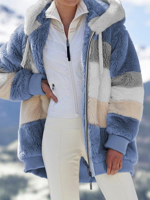 Warm Plush and Zipper Pocket Hooded Loose Jacket