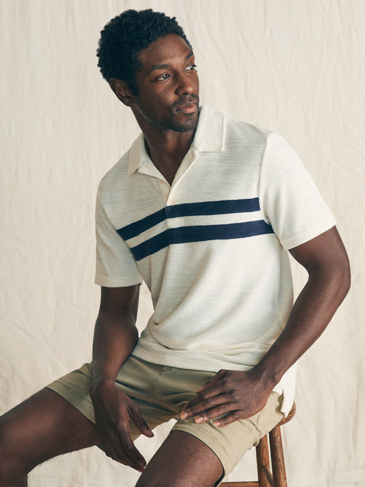 Cabana Towel Terry Surf Stripe Polo Shirt - Stormy Sky