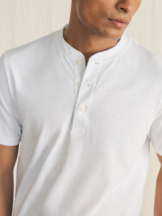 Short-Sleeve Sunwashed Henley in White