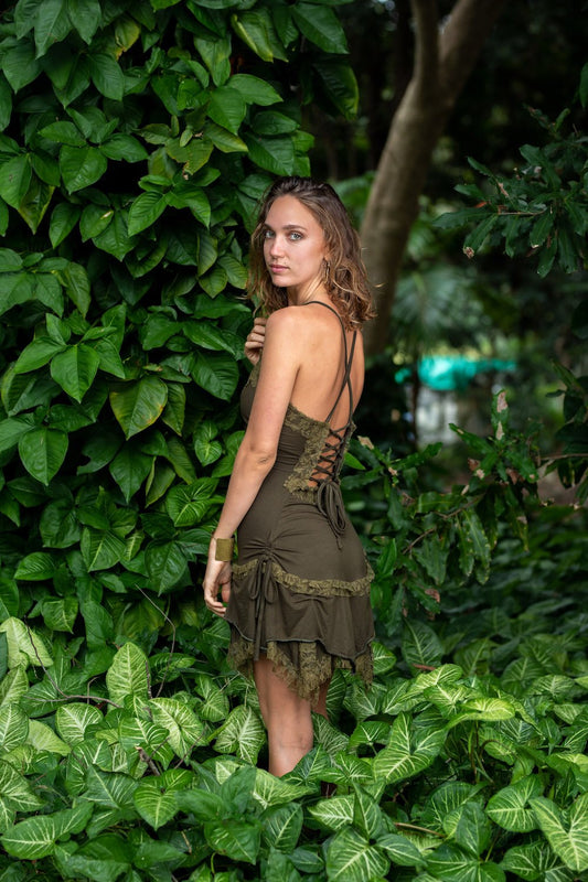 GYPSY PIXIE DRESS IN OLIVE GREEN