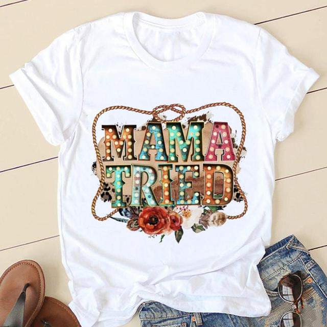 Short Sleeve Love Cartoon Print O-neck T-shirt - size small