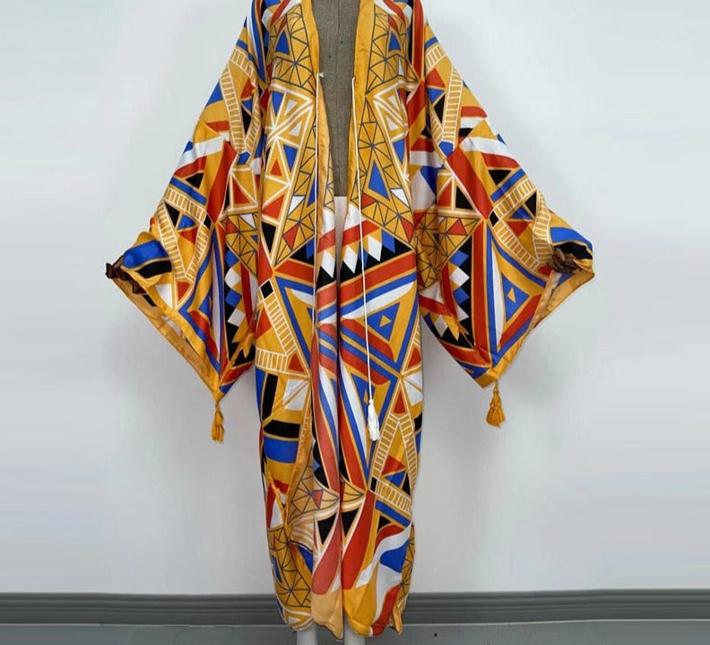 Boho Cotton Self Belted Tunic Kimono Wrap Dress