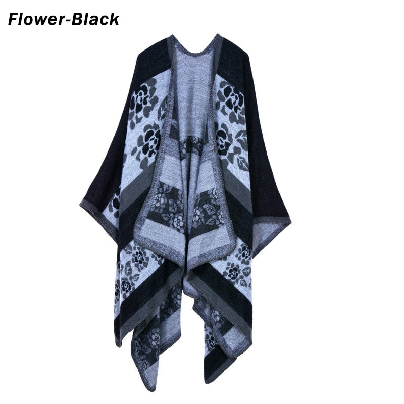 Women Plaid Thick Imitation Poncho Cashmere Cape