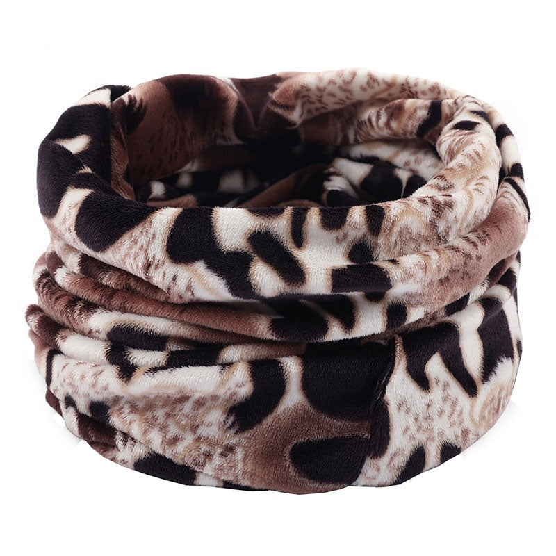 Wool Snood Knitted Winter Warm Plaid Print Chunky Neck Scarf