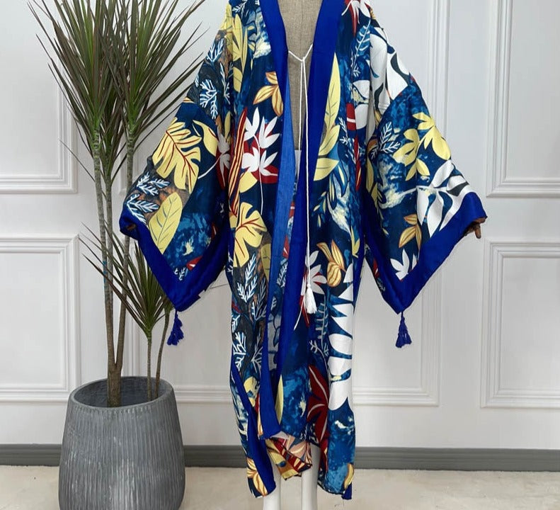 Boho Cotton Self Belted Tunic Kimono Wrap Dress