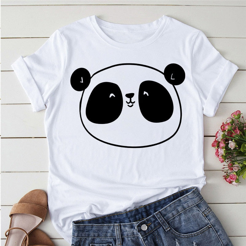 Panda Print Casual T-shirt-Large Size