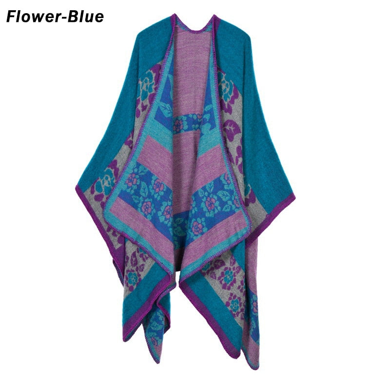 Women Plaid Thick Imitation Poncho Cashmere Cape