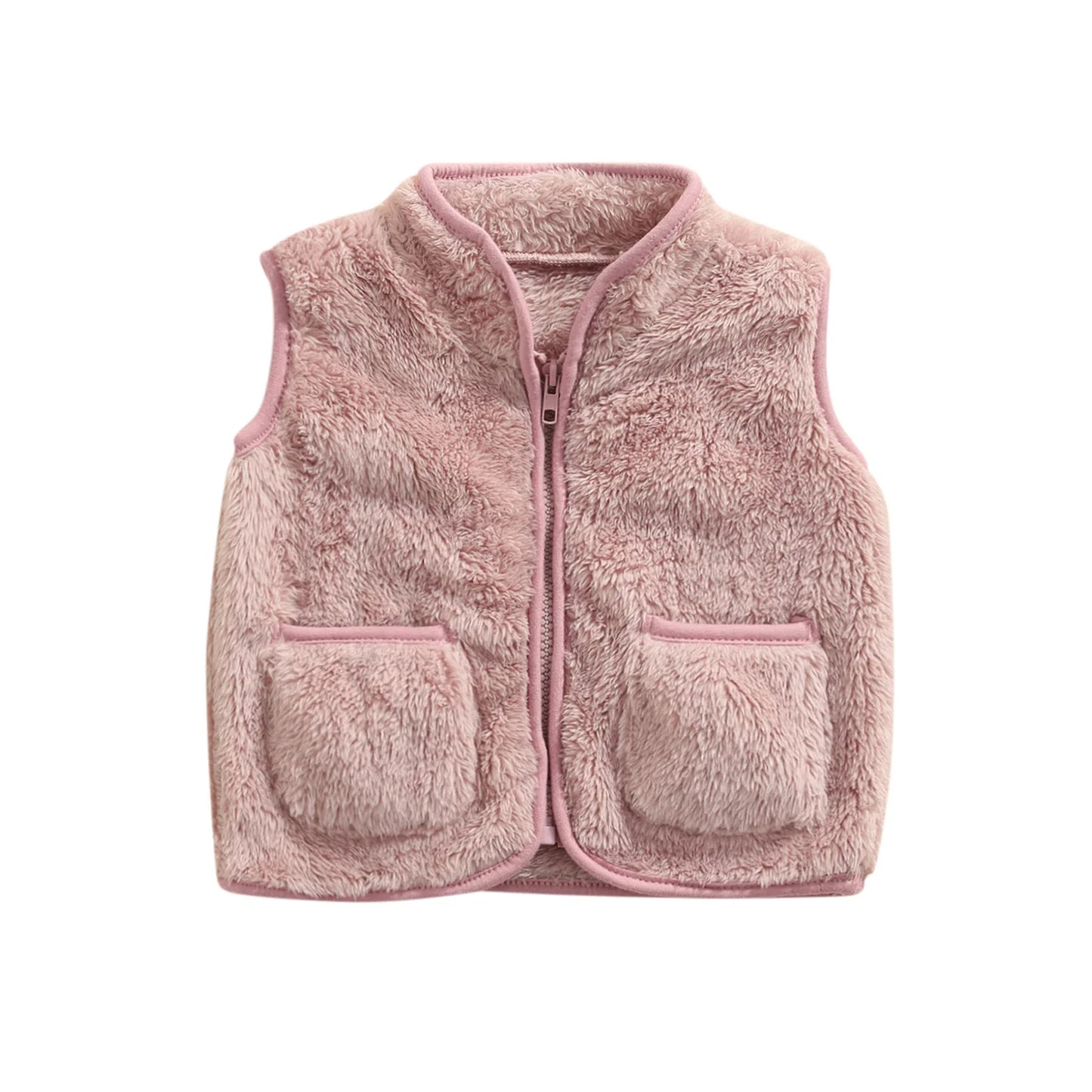 Kids Solid Color V-neck Zipper Outerwear with Pockets