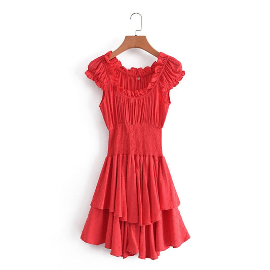 Solid Off Shoulder Cotton Ruffle Beach Sexy Mini Dress
