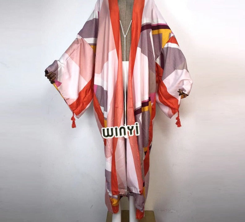 Boho Cotton Self Belted Tunic Kimono Wrap Dress