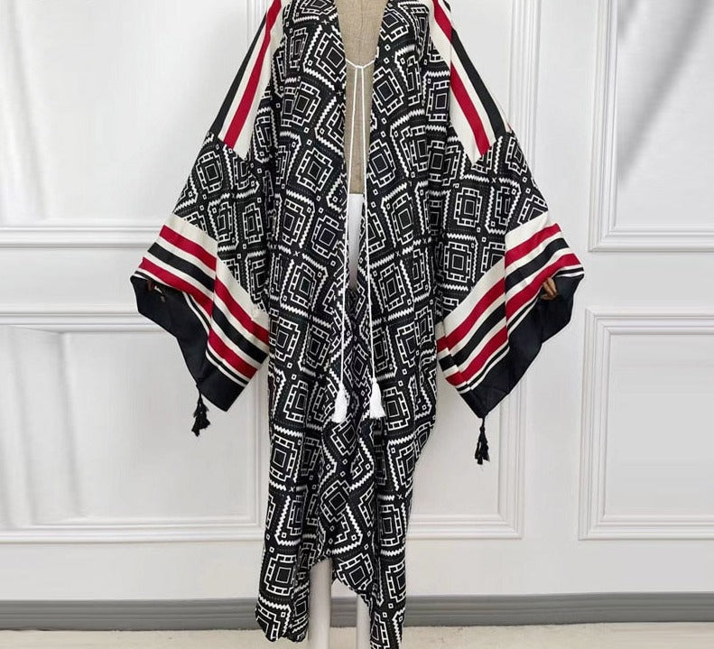 Boho Cotton Self Belted Tunic Kimono Wrap Dress
