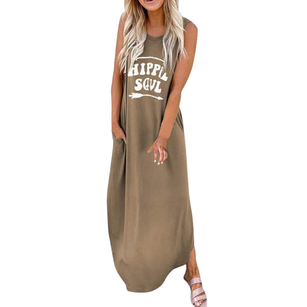 Casual Loose Muticolor Straight Long Maxi Summer Dress