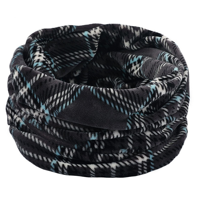 Wool Snood Knitted Winter Warm Plaid Print Chunky Neck Scarf