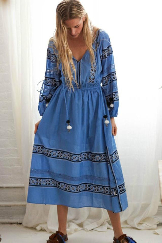 Vintage White Cotton Floral Embroidered Tunic Lace Maxi Dress