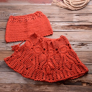 Sexy Solid Color Off Shoulder Crochet High Waist Bikini Set