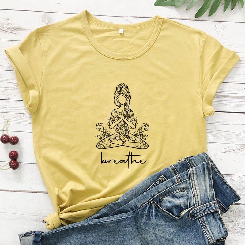 Breathe Meditation Namaste Yoga Workout Graphic Tshirt