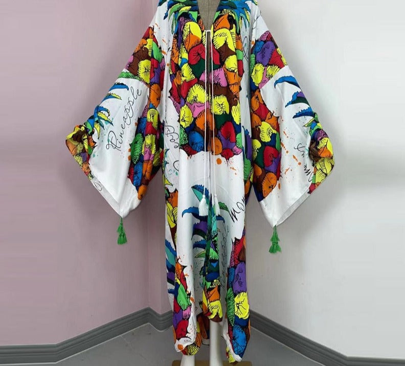 Boho Cotton Self Belted Tunic Kimono Wrap Dress