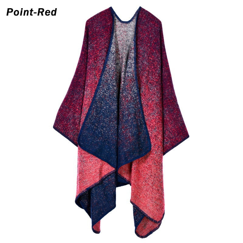 Women Plaid Thick Imitation Poncho Cashmere Cape