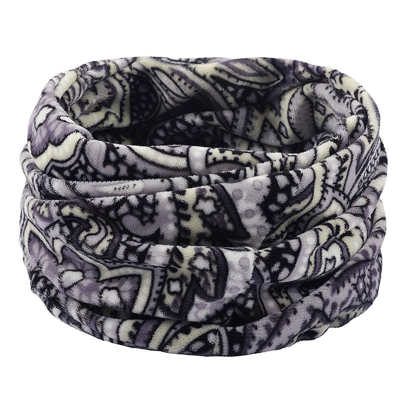 Wool Snood Knitted Winter Warm Plaid Print Chunky Neck Scarf