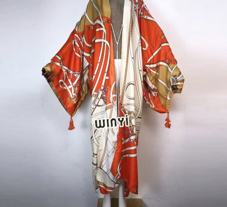 Boho Cotton Self Belted Tunic Kimono Wrap Dress