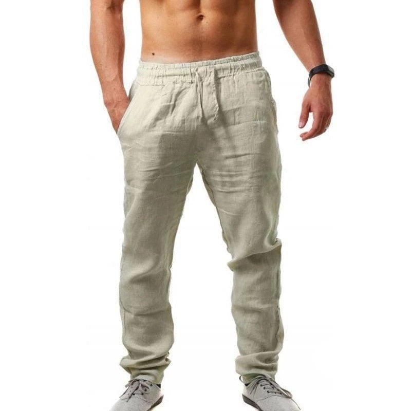 Casual Elastic Waist Linen Hip-Hop Trouser Pants - Size 4XL