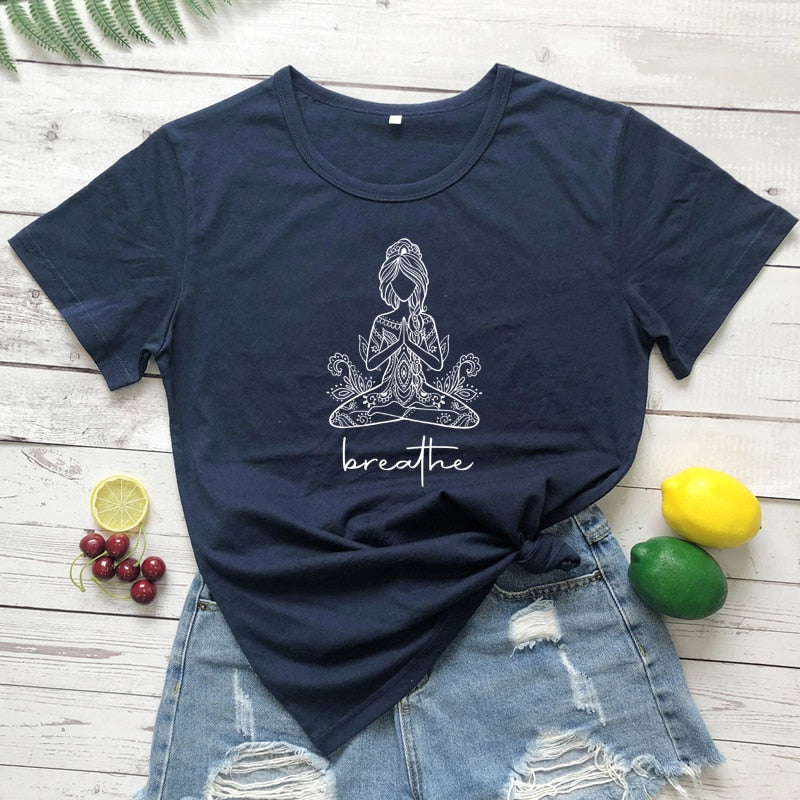 Breathe Meditation Namaste Yoga Workout Graphic Tshirt