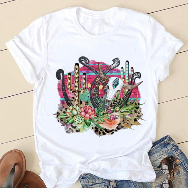 Short Sleeve Love Cartoon Print O-neck T-shirt - size small