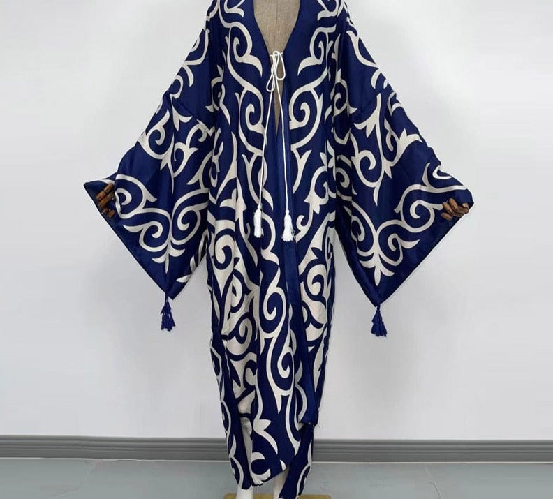 Boho Cotton Self Belted Tunic Kimono Wrap Dress