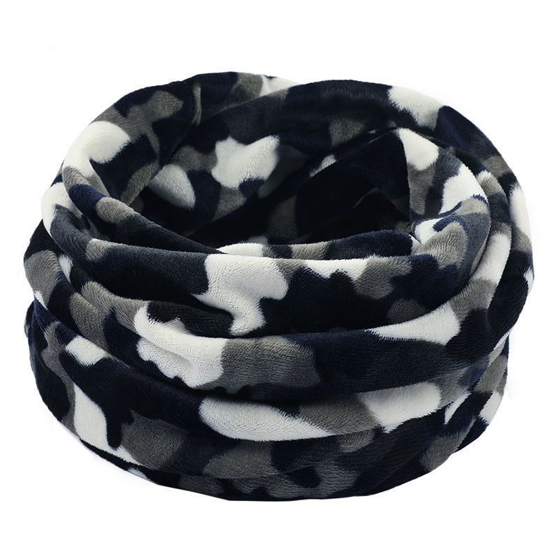 Wool Snood Knitted Winter Warm Plaid Print Chunky Neck Scarf