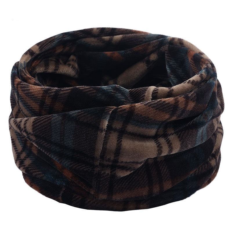 Wool Snood Knitted Winter Warm Plaid Print Chunky Neck Scarf