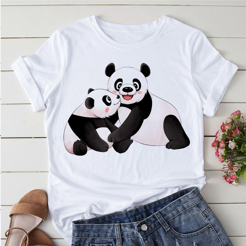 Panda Print Casual T-shirt-Large Size