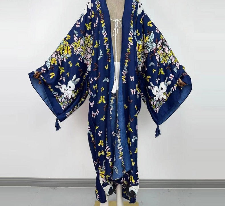 Boho Cotton Self Belted Tunic Kimono Wrap Dress