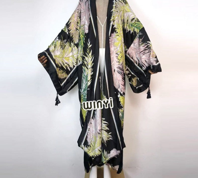 Boho Cotton Self Belted Tunic Kimono Wrap Dress
