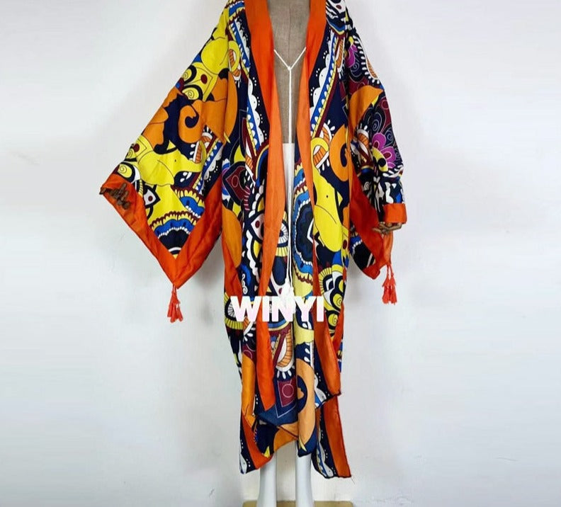 Boho Cotton Self Belted Tunic Kimono Wrap Dress