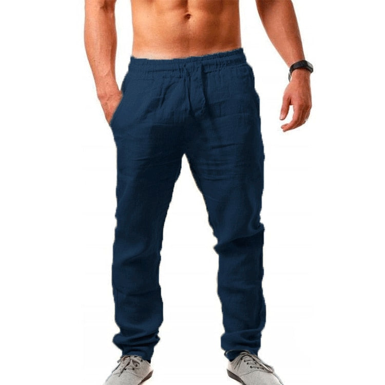 Casual Elastic Waist Linen Hip-Hop Trouser Pants - Size 4XL