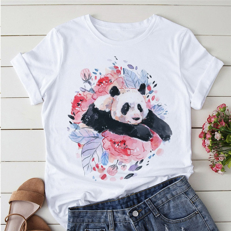 Panda Print Casual T-shirt-Large Size
