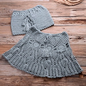 Sexy Solid Color Off Shoulder Crochet High Waist Bikini Set
