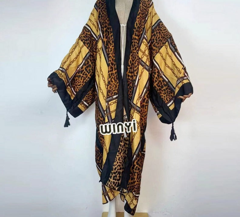 Boho Cotton Self Belted Tunic Kimono Wrap Dress