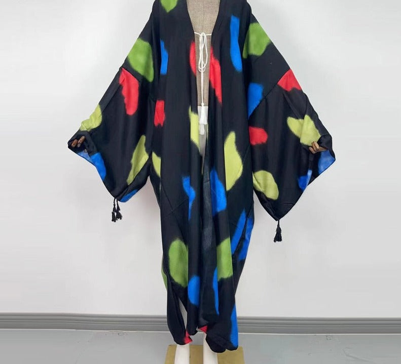 Boho Cotton Self Belted Tunic Kimono Wrap Dress