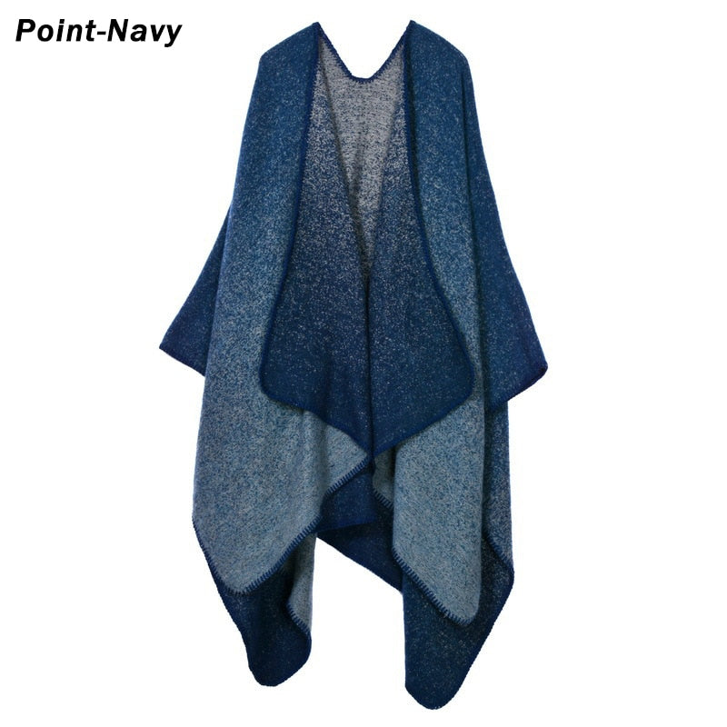 Women Plaid Thick Imitation Poncho Cashmere Cape
