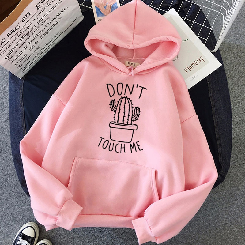 Cactus Printed Casual Winter Plus Size Hooded Sweatshirt