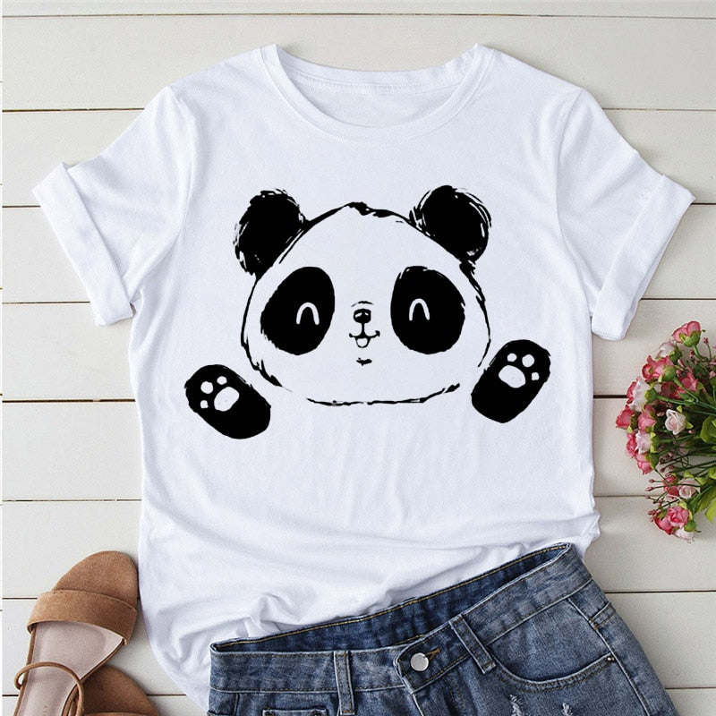 Panda Print Casual T-shirt-Large Size