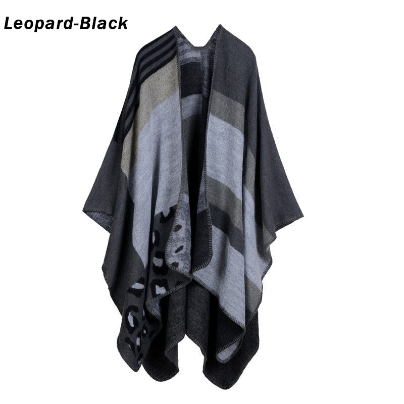 Women Plaid Thick Imitation Poncho Cashmere Cape