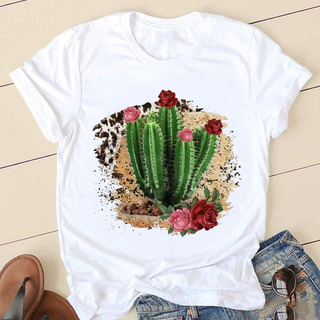 Short Sleeve Love Cartoon Print O-neck T-shirt - size small