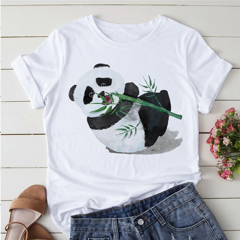 Panda Print Casual T-shirt-Large Size