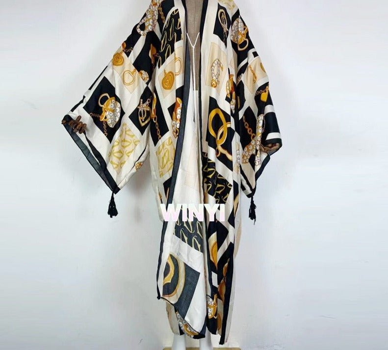 Boho Cotton Self Belted Tunic Kimono Wrap Dress