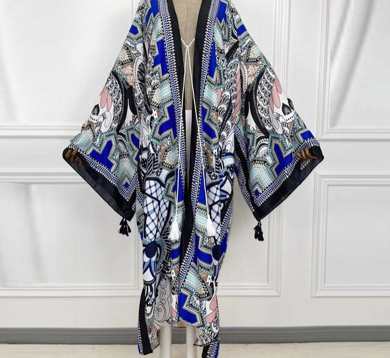 Boho Cotton Self Belted Tunic Kimono Wrap Dress