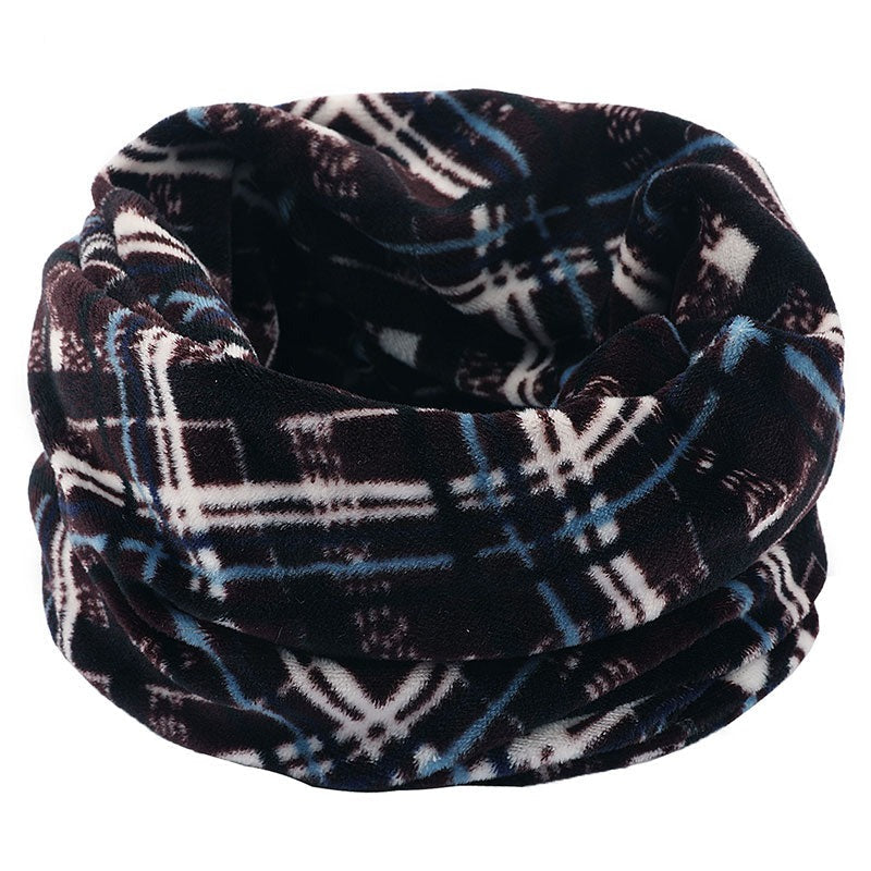 Wool Snood Knitted Winter Warm Plaid Print Chunky Neck Scarf
